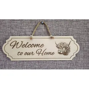 Highland Cow Welcome to our Home Decorative Sign | Plaque