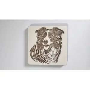 Border Collie Decorative Wooden Coaster | Personalise Options