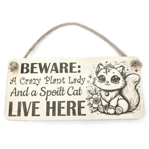 Crazy Plant and Cat Lady Cartoon Decorative Signs and Plaques