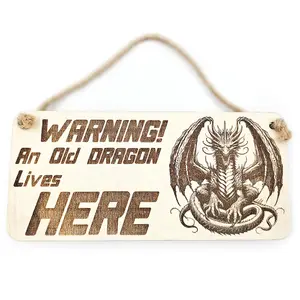 Warning An Old DRAGON Lives Here Decorative Sign | Plaque | Hanging | Desk Mount