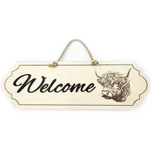 Highland Cow Welcome Sign Decorative Plaque With 3D Raised Lettering