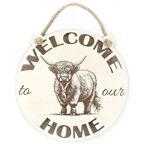 Welcome to our Home Highland Cow Plaque Decorative Sign