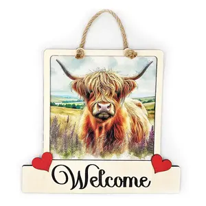 Highland Cow Welcome Sign Modern Design With Colourful Picture