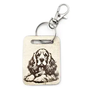 Cocker Spaniel Wooden Keyring with Split Ring and Chain