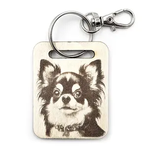 Chihuahua Wooden Keyring with Split Ring