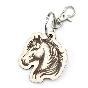 Personalised Horse Wooden Keyring Shaped with Split Ring and Clip