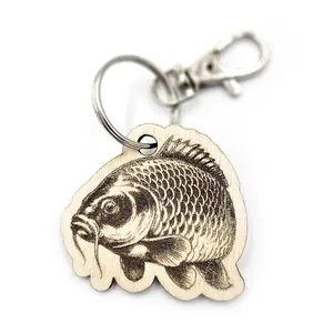 Personalised Carp Fishing Wooden Keyring Shaped with Split Ring and Clip | Angler | Fisherman