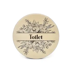 Toilet Door Sign Floral Decorative Wooden Plaque Elegant Engraved Round Design