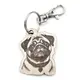 Personalised Pug Novelty Wooden Keyring Shaped with Split Ring and Clip